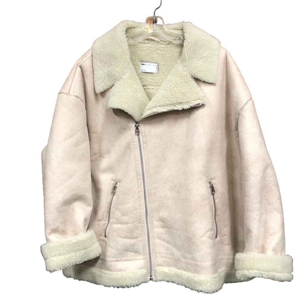 ASOS cream faux sherpa zippered jacket Large Tall